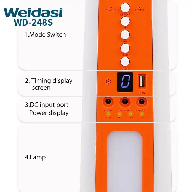 پنکه ایستاده شارژی ۱۸ اینچ ویداسی مدل WD-248 با چراغ LED