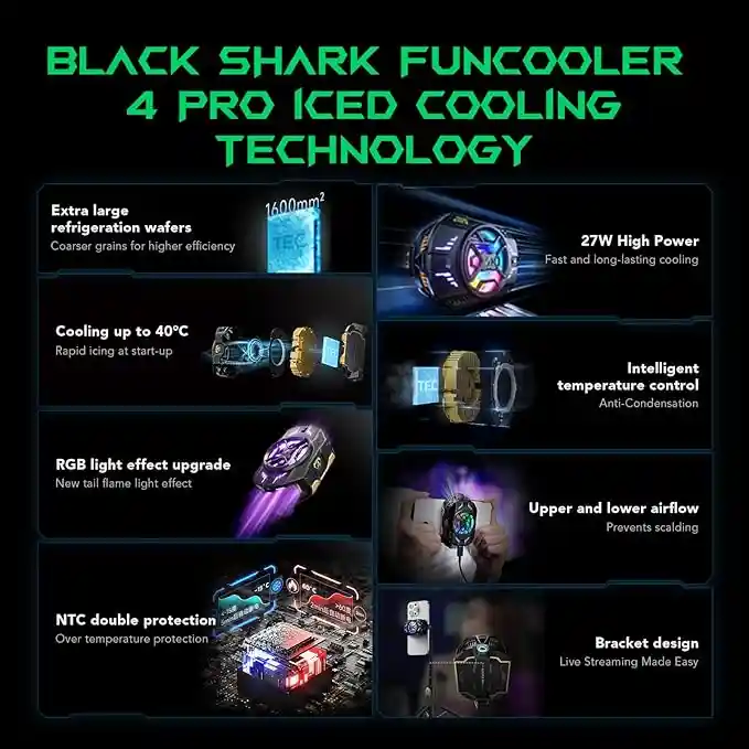 خنک‌کننده موبایل بلک شارک مدل FunCooler 4 Pro | خنک‌کننده فوق‌سریع ۲۷ وات گیمینگ